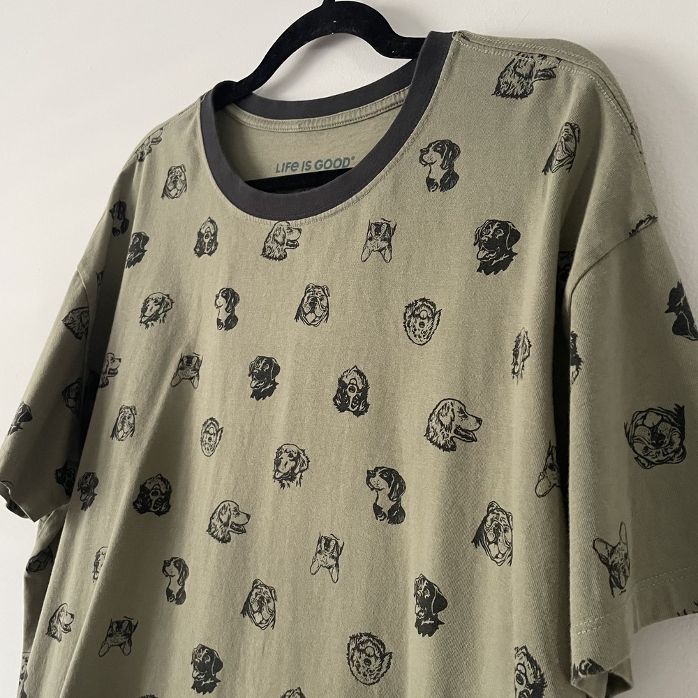 Life is Good Womens Boxy Crusher Tee Dog Graphic Green XL Novelty All Over Print - Picture 5 of 10